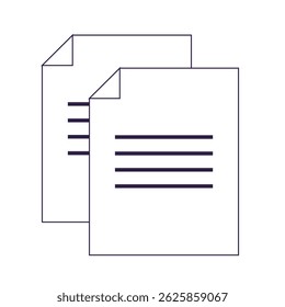 Ícone mínimo de dois documentos sobrepostos que representam arquivos de cópia ou duplicatas em plano de fundo branco