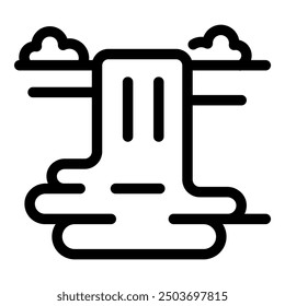 Minimal icon of a waterfall flowing from a cliff with clouds, perfect for representing the power of nature