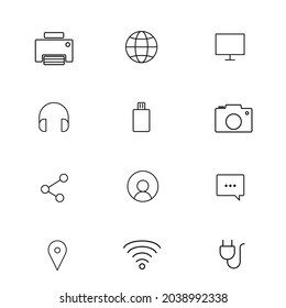 Comunicación digital mínima de iconos, electrónica, sitio web, aplicación, interfaz de usuario EPS10