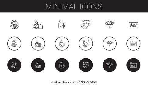 minimal icons set. Collection of minimal with flower, christmas tree, mug, cat, fonts. Editable and scalable minimal icons.