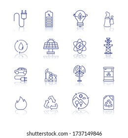 Minimal icons. Vector icons. Image of different energies and care of the planet. Recycling, green world, reusable and biodegradable. Line icons