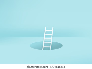 Minimal idea concept on 3D render vector stair background. Business in one direction and with one individual pointing in a different way. Business concept for new idea creativity & innovative solution