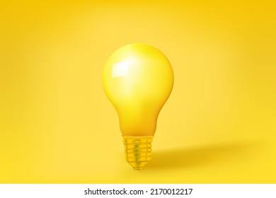 Idea mínima Concepto de diseño Bombilla amarilla sobre fondo amarillo pastel - Ilustración 3d.