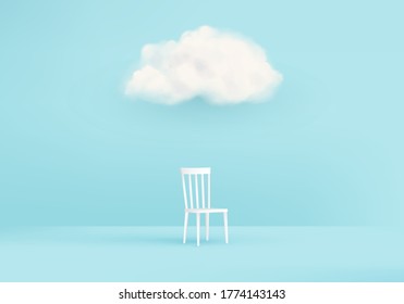 Minimal idea pastel concept on 3D render blue clouds background. Business in one direction and with one individual pointing. 3d cloud concept for new idea creativity in blue minimal clouds background