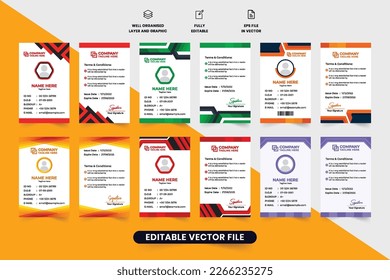 Minimal identity card design collection with red and orange colors. Company or academic ID card set design for employees or students. Corporate identity card vector bundle with abstract shapes.