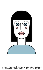 Minimal illustration with abstract female cartoon face. Poster with doodle girl