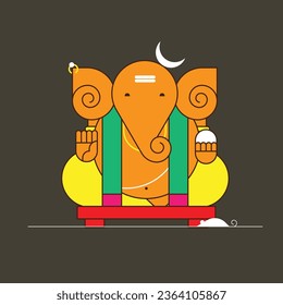 Minimal illustration of baby lord Ganesha with mouse 