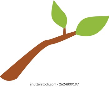 A minimal illustration of a brown branch with three green leaves, designed in a simple botanical style for decorative and artistic use.