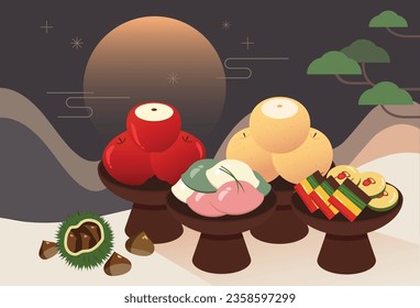 Minimal Illustration of Chuseok Ritual in Korea