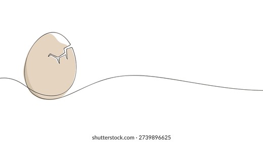 Minimal illustration of a cracked Easter egg symbolizing spring, renewal, new life, and holiday celebration in a simple line style.