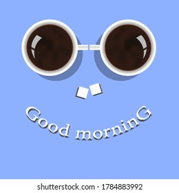 minimal illustration with cups of coffee and good morning wishes