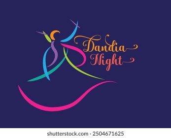 Minimal illustration of dandiya girl. Dandiya night logo vector.
