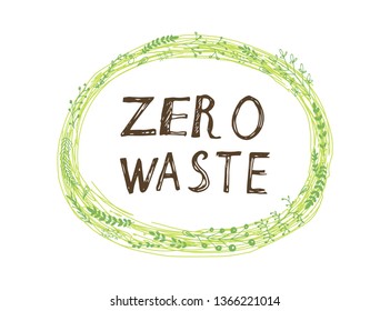 minimal illustration deedicated to Zero Waste theme, augmented with childlike floral wreath.