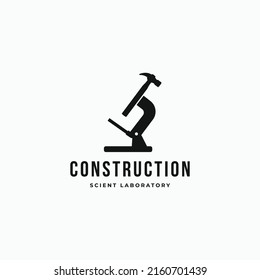 Minimal Illustration Of Hammer With Microscope, Civil Engineering Construction Laboratory Conceptual Logo Design Concept