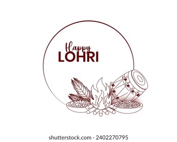 Minimal Illustration of Happy Lohri and Baishakhi Holiday Poster, Banner on Punjabi Festival