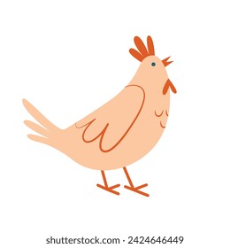 Minimal illustration of hen. Flat design. Cute clip art with farm animal. For Easter card, banner, sticker.