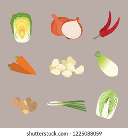 Minimal illustration icon of kimchi ingredients 