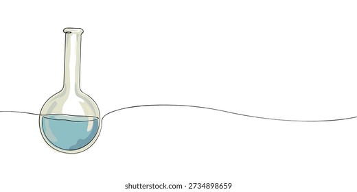 Minimal illustration of a laboratory flask partially filled with liquid, symbolizing chemistry experiments, scientific research, and laboratory analysis.
