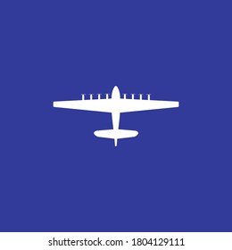 Minimal illustration of large carrier plane in white and blue....