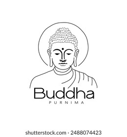 Ilustración mínima del Señor Buda con texto Buda Purnima