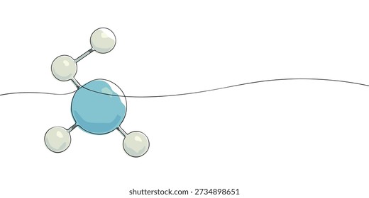 Ilustração mínima de uma estrutura molecular com átomos conectados, representando química, ciência, pesquisa e conceitos de ligação atômica.