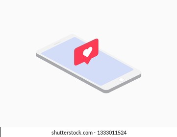 Minimal Illustration of smartphone with incoming like notification - social media notification - Vector