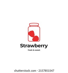 Minimal Illustration of Strawberry in jar logo icon sign design concept. Vector illustration