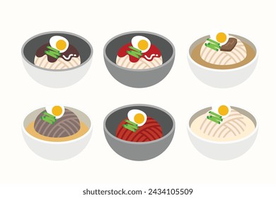 Ilustración mínima de varios fideos en Corea