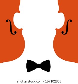 Minimal illustration of violinist and violins in negative space style