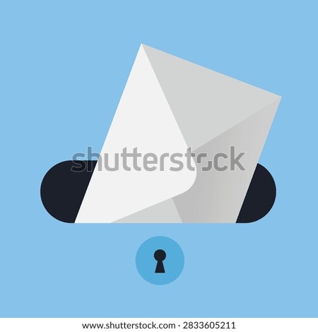 Minimal illustration of a white envelope entering a locked slot, symbolizing secure email, encrypted communication, privacy, protected messaging, and confidential document delivery.
