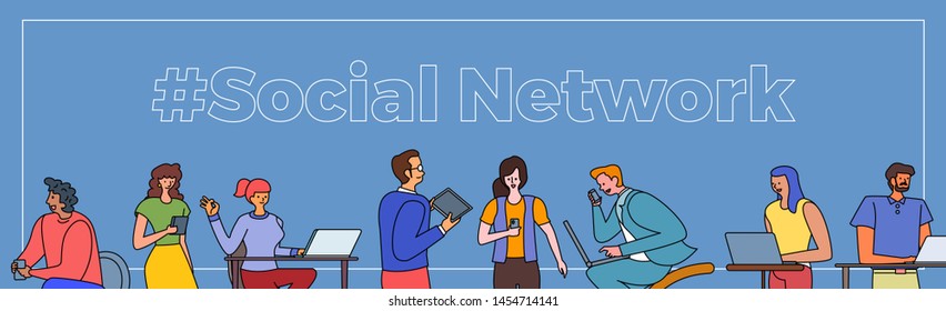 minimal illustrations concept people use social network with internet device. Businessman working hardware. Vector illustrate.