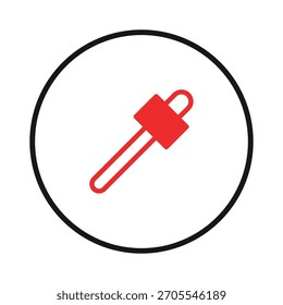 A minimal image showing a vibrant red dropper within a simple black circle against a white background, symbolizing precision and control. Ideal for designs needing a focused scientific or medical