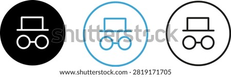 Minimal incognito mode icon representing private browsing, anonymous access, online privacy and secure internet use. Clean geometric vector symbol ideal for web browsers, cybersecurity, VPN services, mobile apps, UI design, websites, dashboards and presentations.