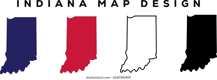 Minimal Indiana State Outline , Line Art Map Silhouette