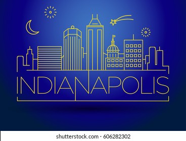 Minimal Indianapolis Linear City Skyline with Typographic Design