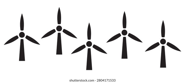Minimal industrial icon set featuring wind turbine silhouettes, utility tools, plumbing elements and clean energy vector symbols
