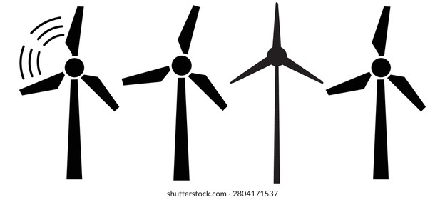 Minimal industrial icon set featuring wind turbine silhouettes, utility tools, plumbing elements and clean energy vector symbols