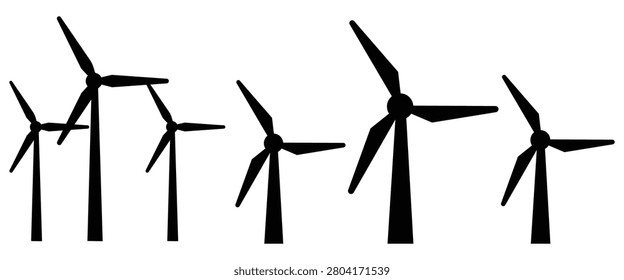 Minimal industrial icon set featuring wind turbine silhouettes, utility tools, plumbing elements and clean energy vector symbols