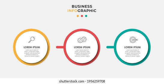 Minimale Infografik Kreis Label Design Business Vektorvorlage mit Symbolen und 3 Optionen oder Schritte. Kann für Prozessdiagramm, Präsentationen, Workflow-Layout, Banner, Flussdiagramm, Info-Graphen verwendet werden