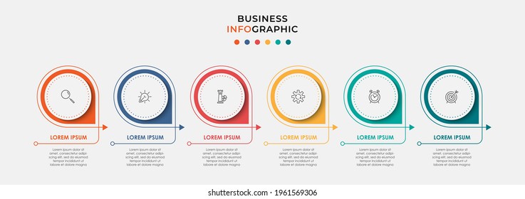 Minimal Infographic circle label design business vector template with icons and 6 options or steps. Can be used for process diagram, presentations, workflow layout, banner, flow chart, info graph