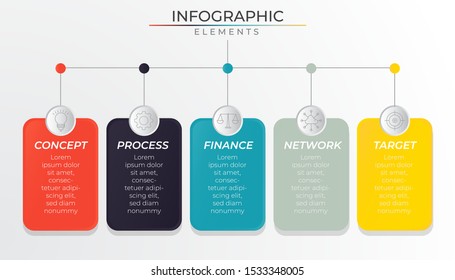 Minimal infographic concept with 4 colorful paper steps and icons. Chart process template. Modern vector art for company or corporate business project and presentation. Trendy Eps10 design