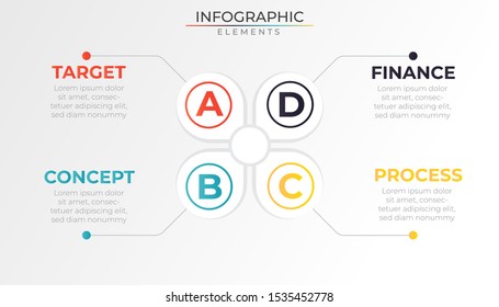 Minimal infographic concept with 4 white clover leaf elements and colorful circle. Timeline process template. Modern art vector for company or corporate business and presentation. Trendy Eps10 design