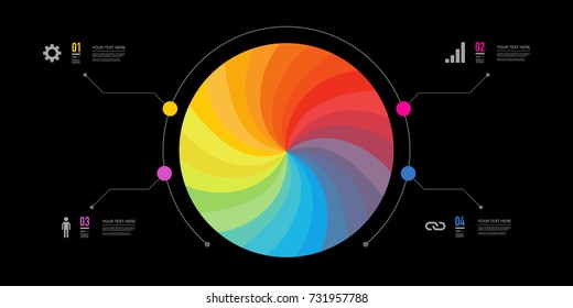 Minimal infographic design with 4 numbered options on dark background. Eps 10 stock vector illustration 
