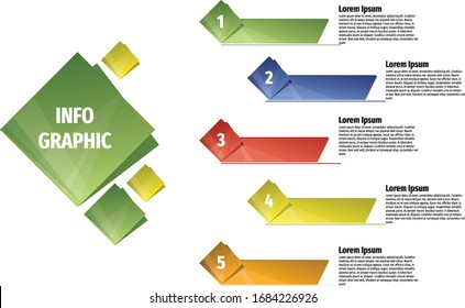 Minimal infographic design colored in green, blue, red, yellow and orange