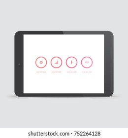 Minimal infographic design on realistic 3D tablet screen Eps 10 stock vector illustration