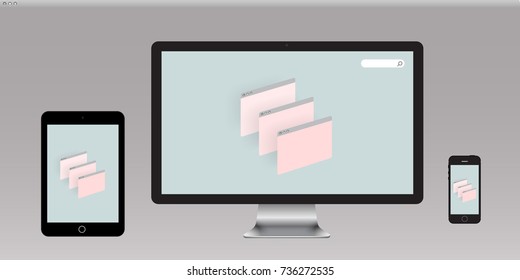 Minimal infographic design on tablet, computer monitor and smartphone screen. Eps 10 stock vector illustration 