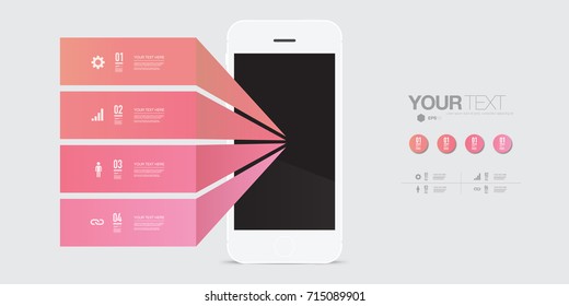 Diseño infográfico mínimo con un smartphone 3D realista y elementos de diseño.Ilustración vectorial Eps 10 