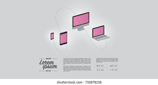 Minimal infographic design with smartphone, tablet, desktop monitor and laptop icons. Eps 10 stock vector illustration 