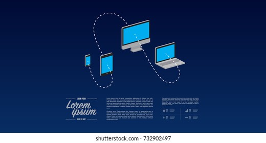 Minimal infographic design with smartphone, tablet, desktop monitor and laptop icons. Eps 10 stock vector illustration 