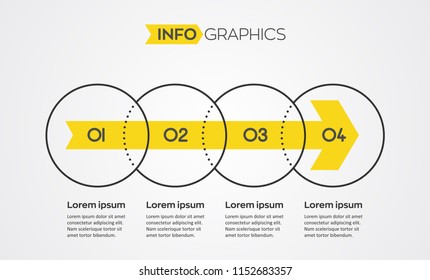 Minimal Infographic design template with 4 options or steps.  Can be used for process diagram, presentations, workflow layout, banner, flow chart, info graph.